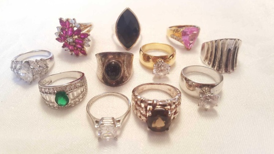 11 sterling silver jeweled rings