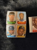 Roberto Clemente 1969 Topps Baseball Stamps panel with Ernie Banks plus 1964 Bazooka Stamps with
