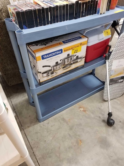 blue plastic shelf