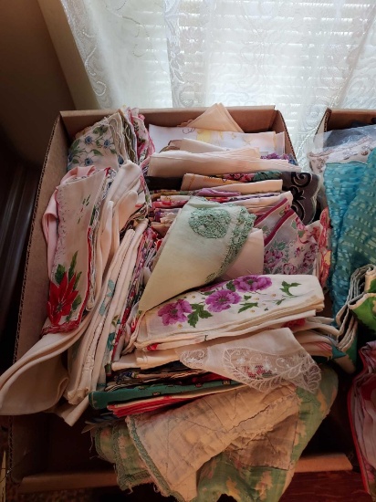 2 Boxes of Silk Handkerchiefs and Fabric