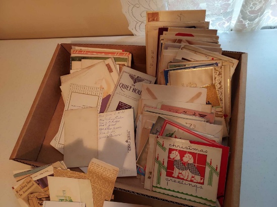 Box of Early Greeting Cards and Newspaper Clippings