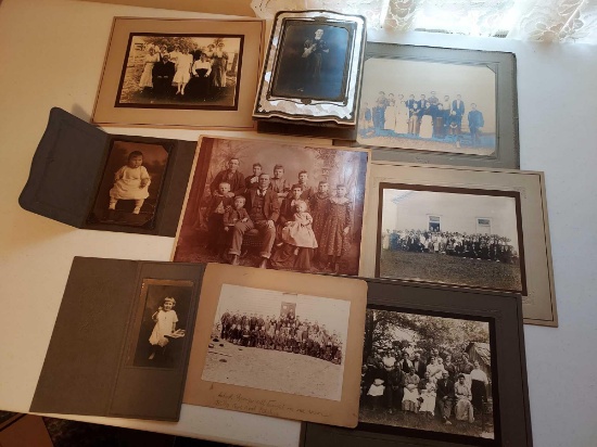 Assorted Group of Cabinet Card Photographs, Photos On Board, Large Groups