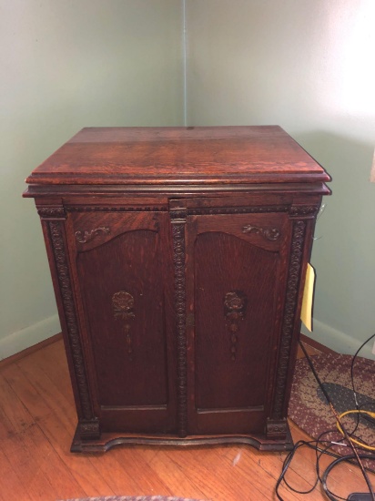 early mission oak sewing cabinet