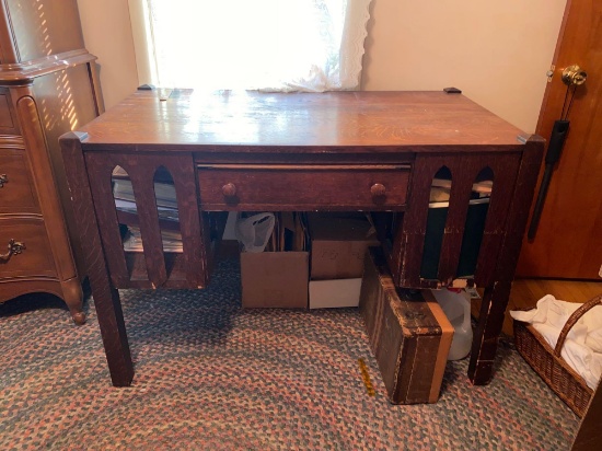 Mission Oak desk with pull out writing drawer, contents NOT included
