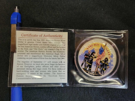 American Historic Society American Hero's Commemorative Silver Dollar, colorized, 1 oz.