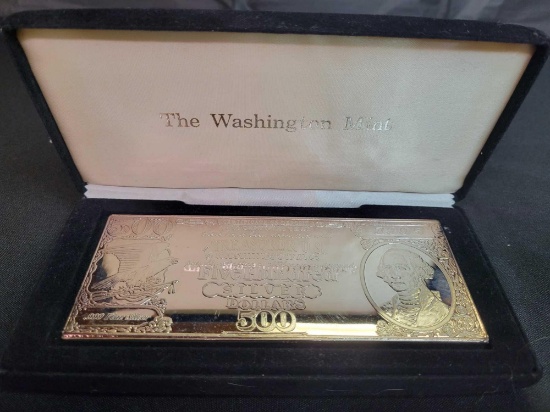 The Washington Mint Five Hundred Silver Certificate half pound fine silver with case