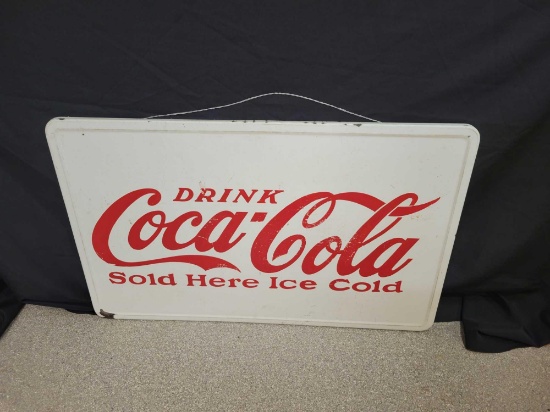 Hoosier style granite top Coca cola sign made to hang, 40 x 25 inches