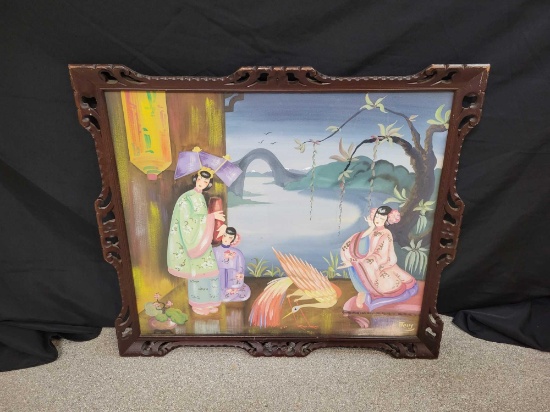 Chinese framed art by Merry, 34 x 30 frame size