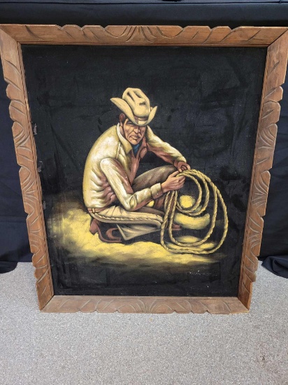 Cowboy felt artwork by Chavez, 30 x 36 frame size