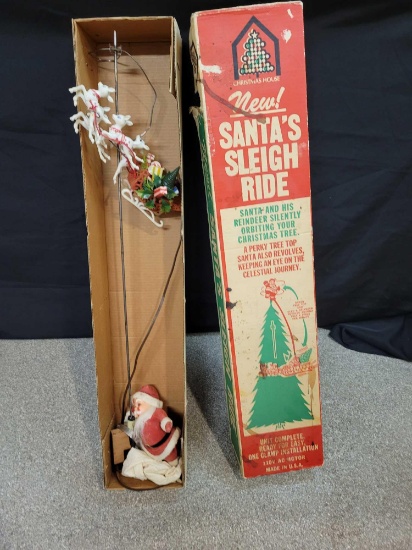 Vintage Christmas House Santa sleigh ride with original box, has been repaired