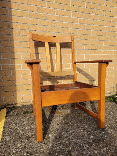Limberts oak framed arm chair, missing chair seat