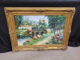 Large oil on canvas with ornate gold frame by Genderan, 45 x 33 frame size