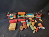 Wood toys and Fisher Price Huffy Puffy pull train