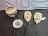 Ken Vance Louisville Ohio masks, Nemadji pottery vase, Native American small plate