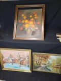 3 oil on canvas and board framed pieces