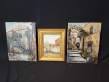 3 Canvas architectural scenes, one Castel S Angelo