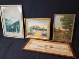 4 Watercolors and oil on board framed pieces