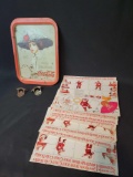 Coca Cola tray, bottle openers, christmas gift labels