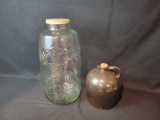 Brown jug and large Mason 1858 jar