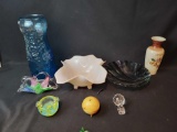 Dujan glass vase, footed custard glass, art glass