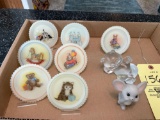 Fenton hand painted matching dishes, Fenton mouse & bear