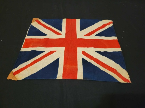 British 5 x 14 inch vintage flag with leather corners