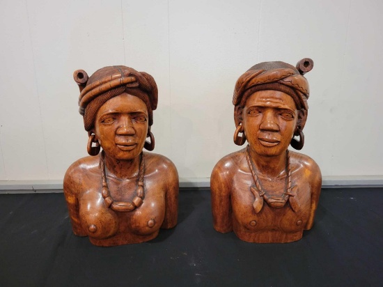 Hand carved busts, believed to be from the Philippines
