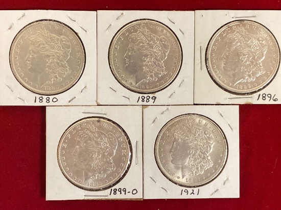 (5) Organ silver dollars, AU grade. Bid times five.