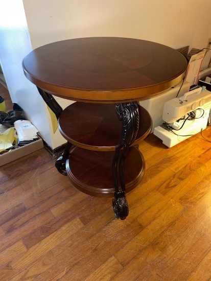 Three tier lamp table with metal legs