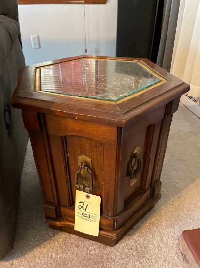 hexagon end table with glass top