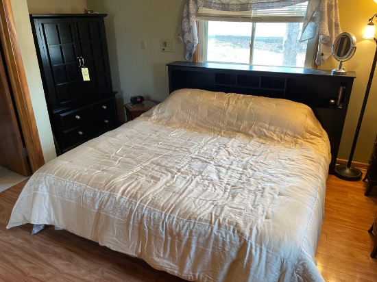 king size bed with black finish and matching armoire