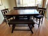 High top kitchen table with 6 chairs and padded bench