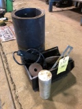 Metal Cylinder, Roll of Rubber, and Box of Various Tool/Electrical Components