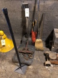 chain binder, tamper, flat shovels