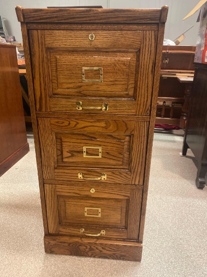 Heavy Wooden Locking Filing Cabinet