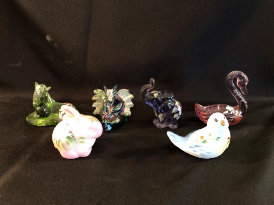 (6) hand painted Fenton animals