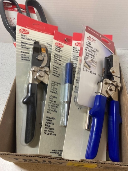 Large Flat of Misc. Tool still in Original Packaging, J Channel Cutters, Trim Nail Punch