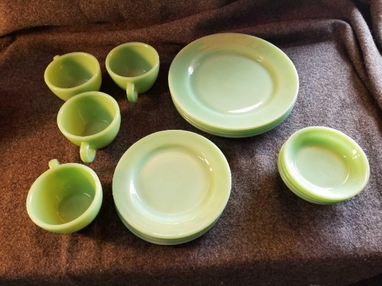 Fire King green jaditeware, service for 4