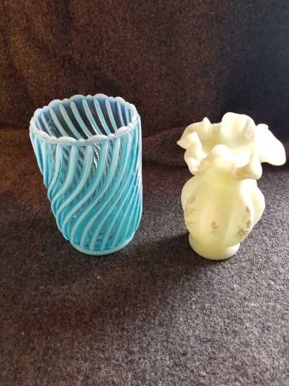 Blue swirl vase, Fenton vase