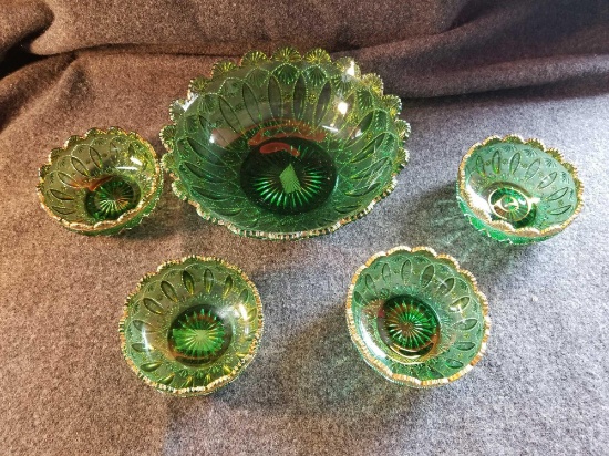 Green glass berry bowl set