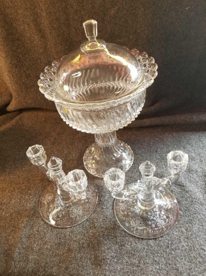 Early compote, pr caprice candlesticks