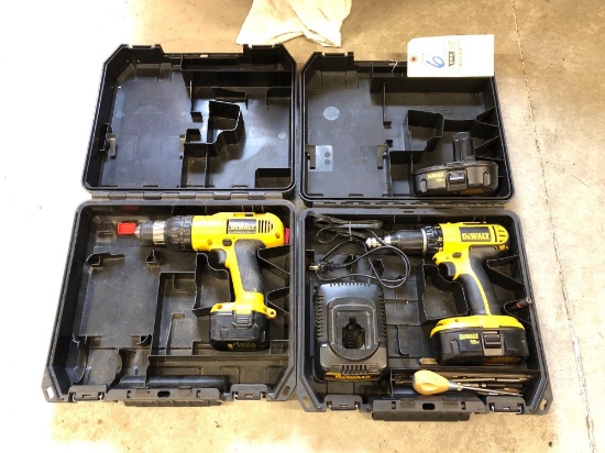 (2) DeWalt drills w/ cases, batteries, charger