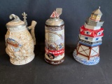 (3) Steins Budweiser and Lighthouse