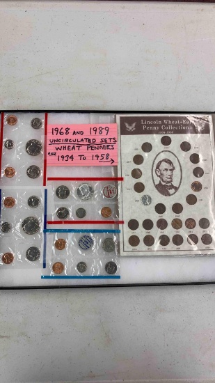 1968 and 1989 uncirculated sets, wheat pennies 1934-1958