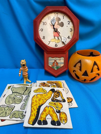 vintage puzzles, Mickey Mouse clock, Halloween etc