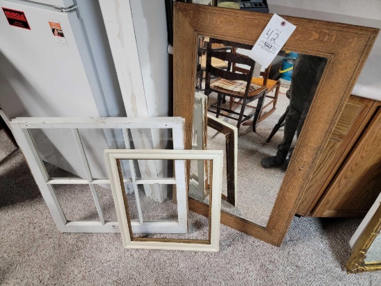 Primitive Mirror, Vintage Window and Frame