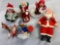 (4) Annalee Christmas figures, (2) vintage Santas, Japan plastic face Santa