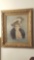 Antique pastel altered photograph of Victorian lady with fancy hat, old frame