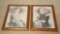 Pair of early American style portrait prints, faux burl frames
