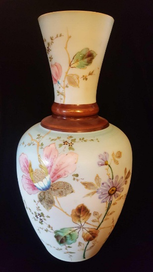 Antique enameled Bristol glass vase, large